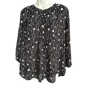 Lila Rose L/S Relaxed Fit Floral Feminine Blouse Womens Size Medium Dark Blue